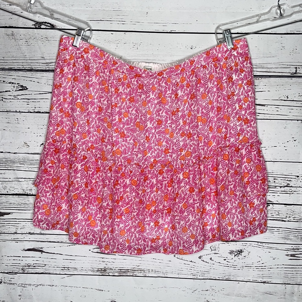 J. Crew NWT Size 2X White - Pink & Red Floral Print Tiered Ruffle Pull-On Skirt